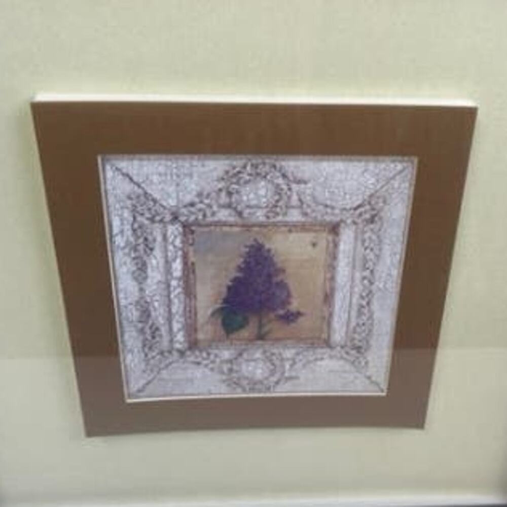 Rustic Flower Pansy Hyacynth Violet Square Matted Framed Wall Art Artwork Pair - Picture 6 of 7